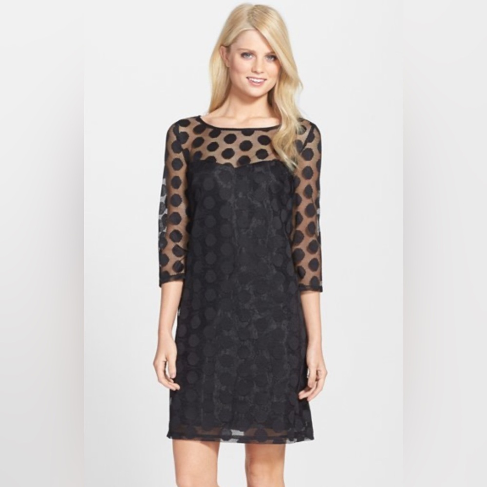 Betsey Johnson Dot Mesh Shift Black Dress Size 6
